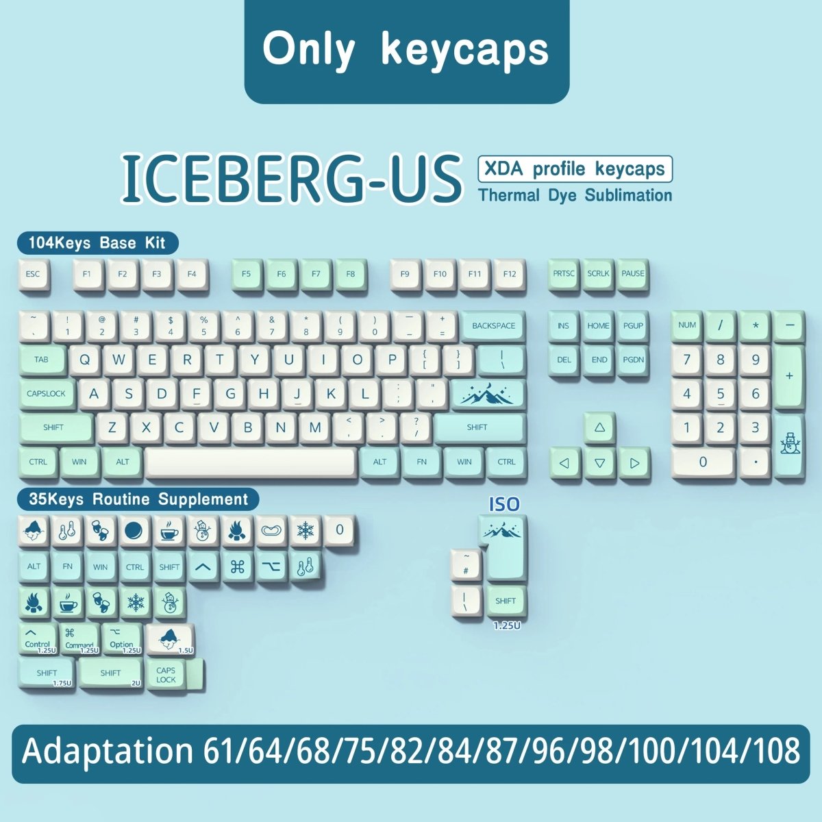 Cute Blue Iceberg Theme PBT XDA Keycap Set | Multi - Language Layouts - KeyArtisan