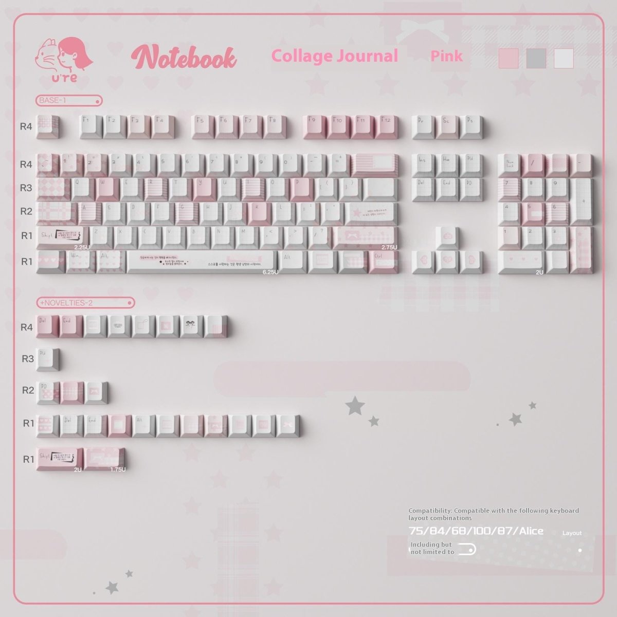 Cute Blue Notebook Theme Artisan Keycap Set - KeyArtisan