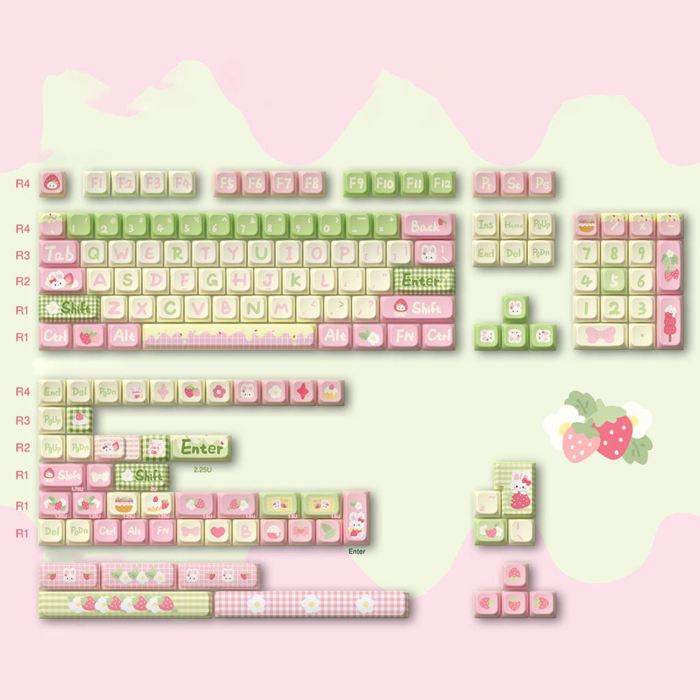Cute Bunny Strawberry Theme Keycap Set - KeyArtisan