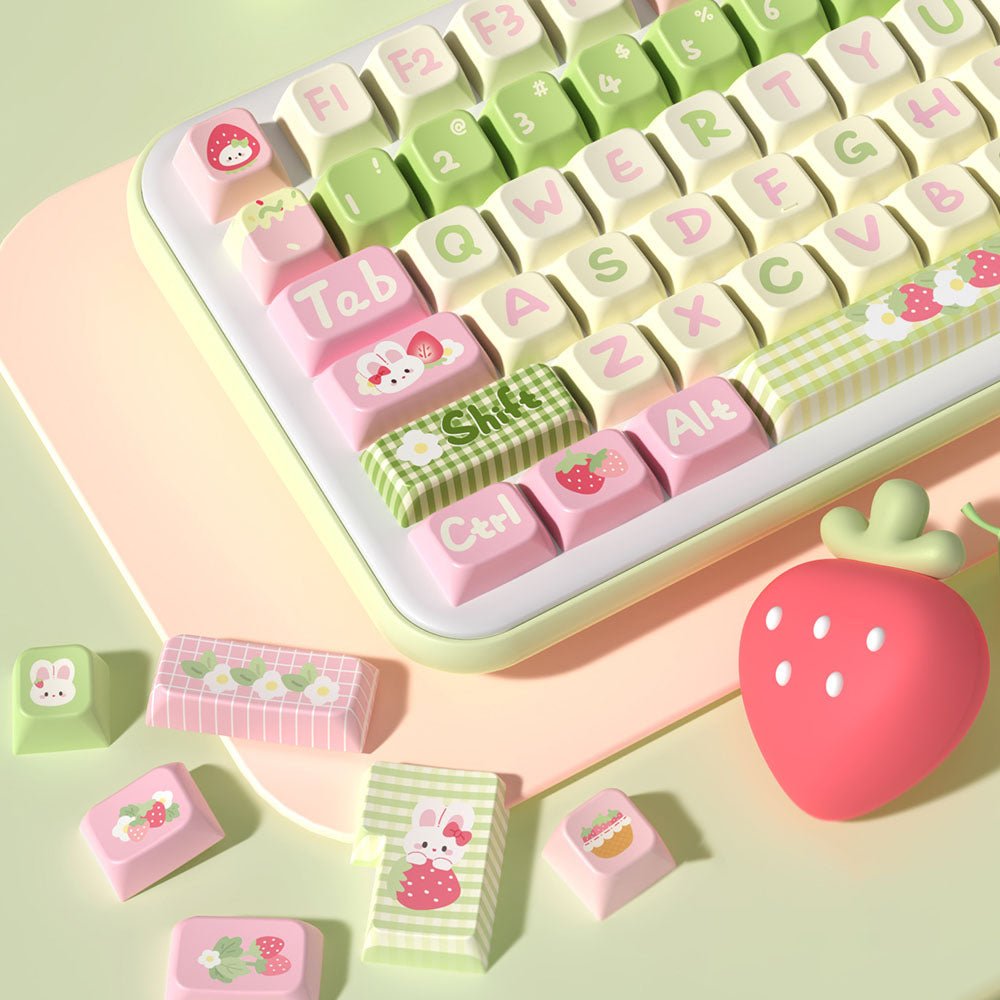 Cute Bunny Strawberry Theme Keycap Set - KeyArtisan