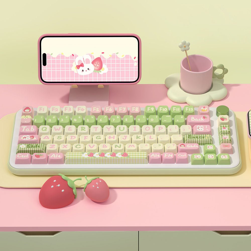 Cute Bunny Strawberry Theme Keycap Set - KeyArtisan