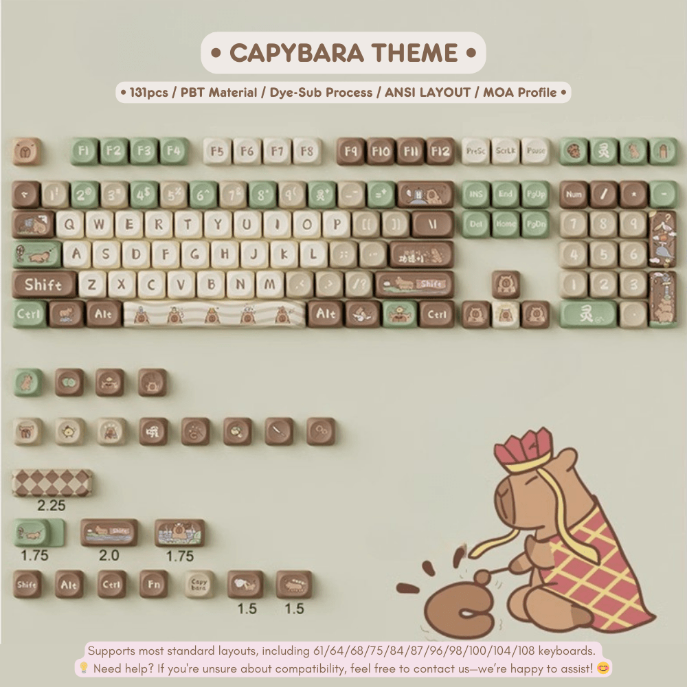 Cute Capybara Theme PBT MOA Keycap Set - KeyArtisan