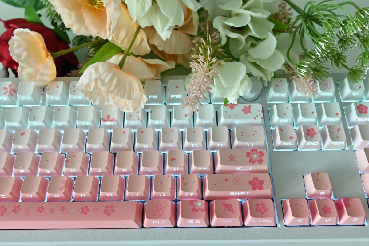 Cute Cherry Blossom Gradient Pink Keycap Set - KeyArtisan