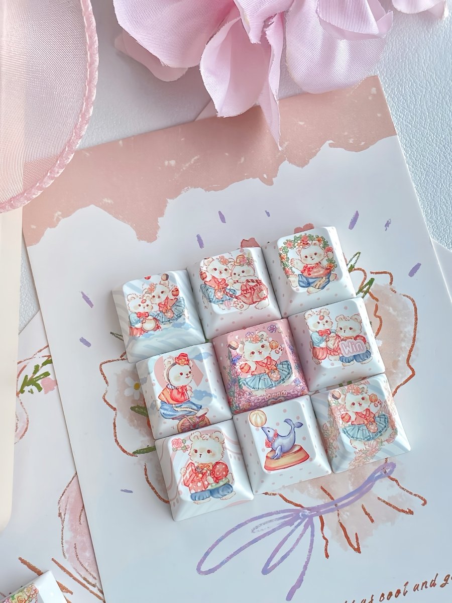 Cute Circus Teddy Bear Theme Artisan Keycap Set - KeyArtisan