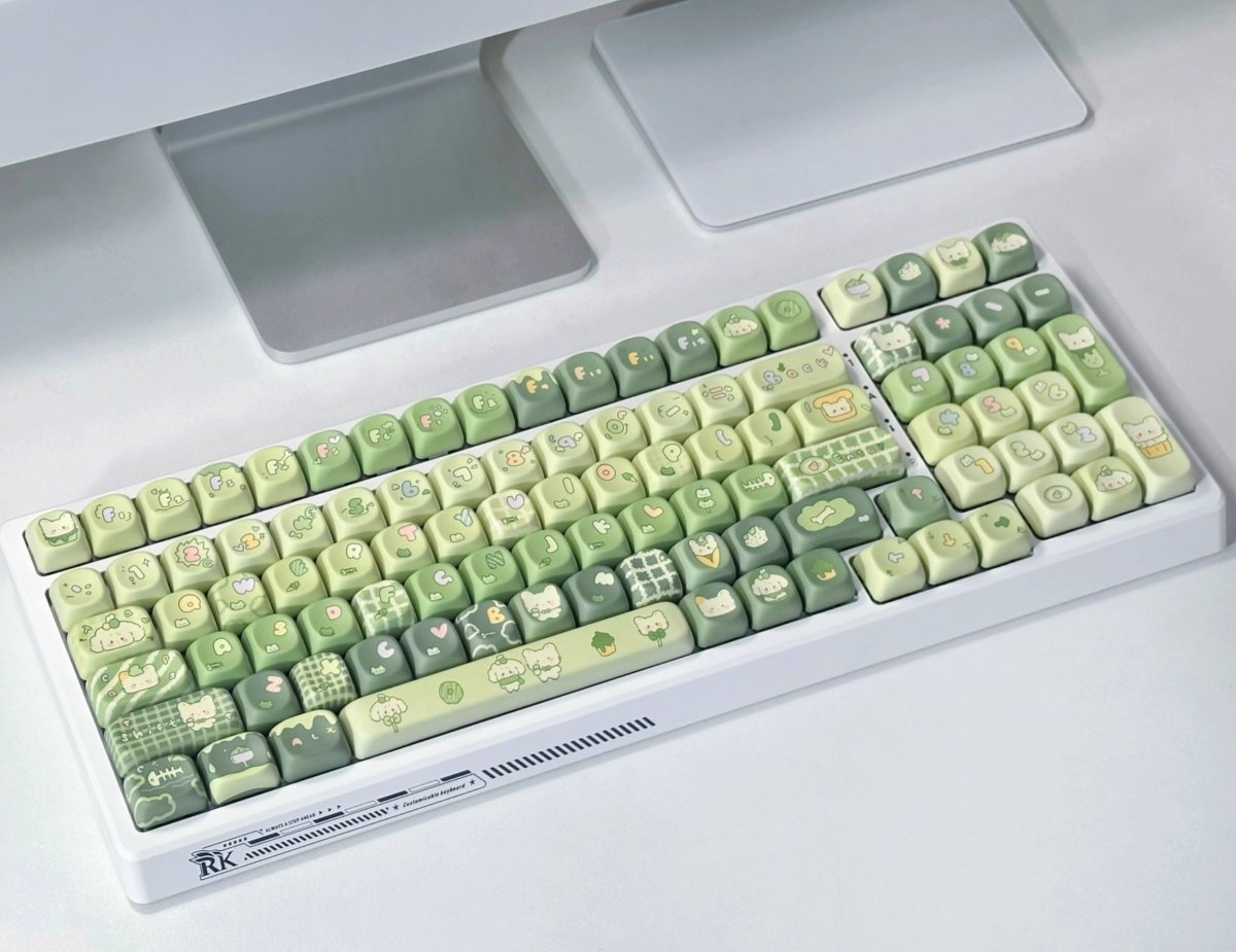 Cute Dog & Cat Green Matcha Gradient Keycap Set - KeyArtisan