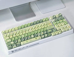 Cute Dog & Cat Green Matcha Gradient Keycap Set - KeyArtisan