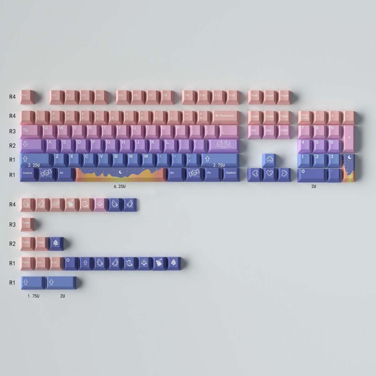 Cute Fairy Tale Theme Purple Gradient Keycap Set - KeyArtisan