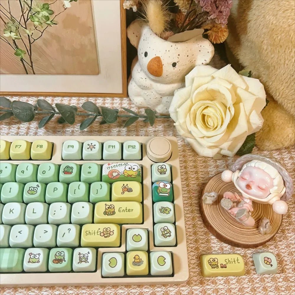 Cute Frog Theme Green Gradient Artisan Keycap Set - KeyArtisan
