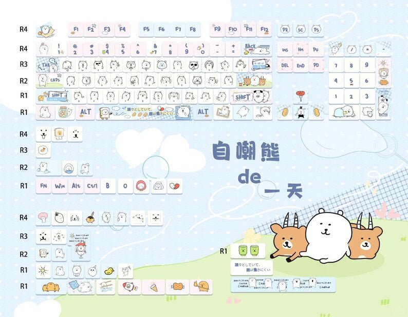Cute Funny Emote Bear Theme Keycap Set - KeyArtisan