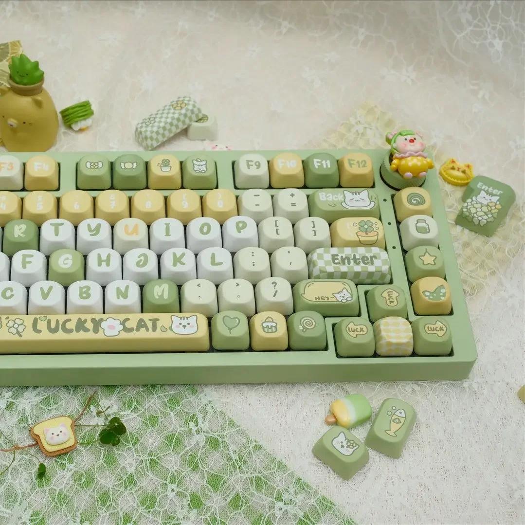 Cute Green Lucky Cat Theme Artisan Keycap Set - KeyArtisan