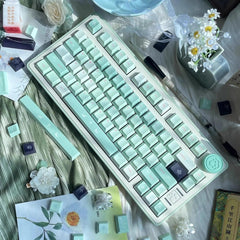 Cute Green Matcha Floral PBT Keycap Set - KeyArtisan