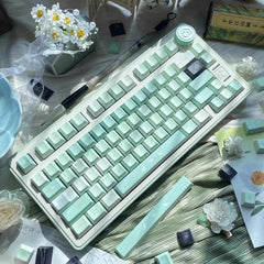 Cute Green Matcha Floral PBT Keycap Set - KeyArtisan