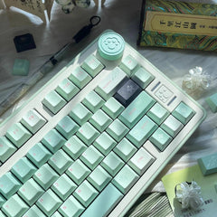 Cute Green Matcha Floral PBT Keycap Set - KeyArtisan