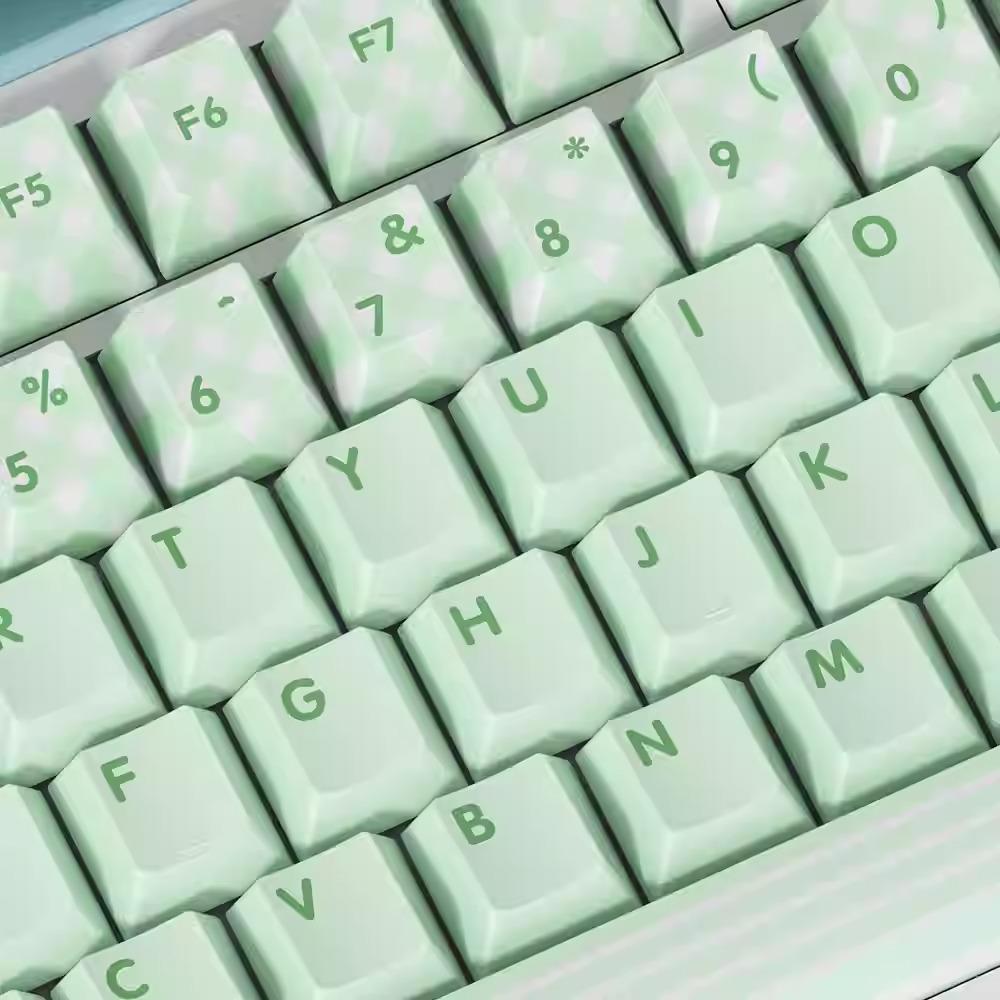 Cute Green Matcha Mint Plaid Keycap Set - KeyArtisan