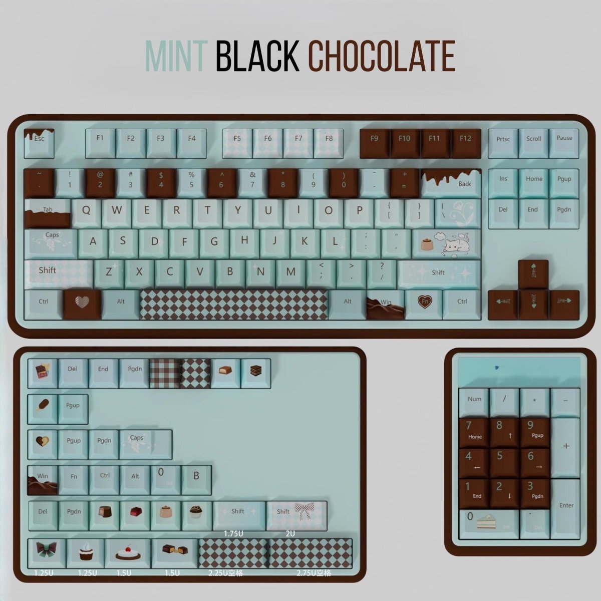 Cute Green Mint Black Chocolate Theme Keycap Set - KeyArtisan