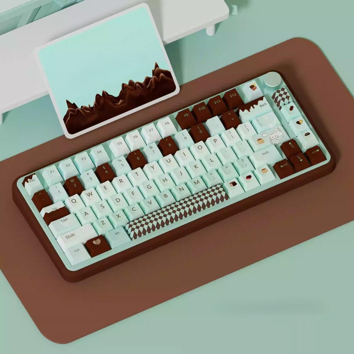 Cute Green Mint Black Chocolate Theme Keycap Set - KeyArtisan