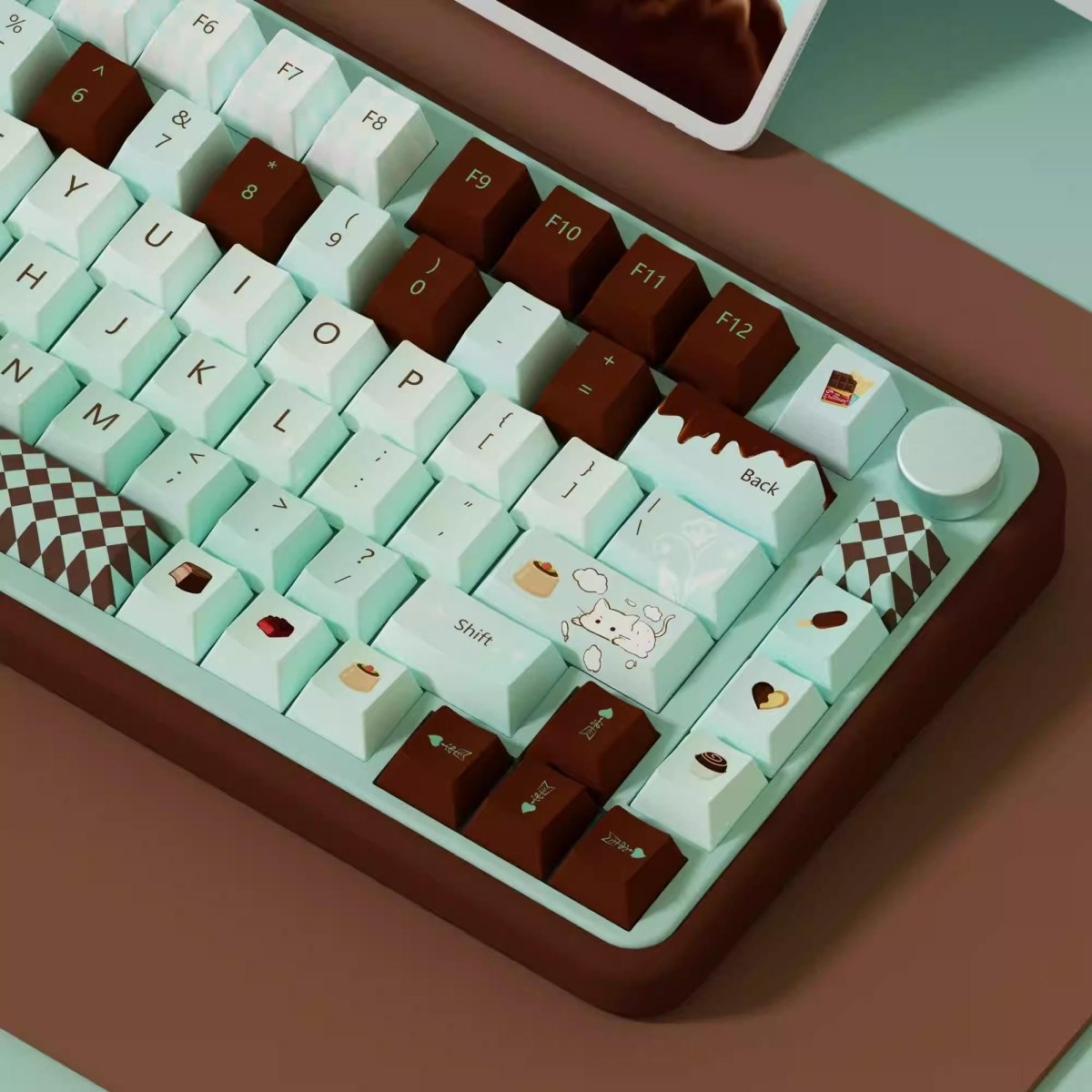 Cute Green Mint Black Chocolate Theme Keycap Set - KeyArtisan