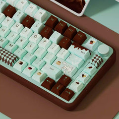 Cute Green Mint Black Chocolate Theme Keycap Set - KeyArtisan