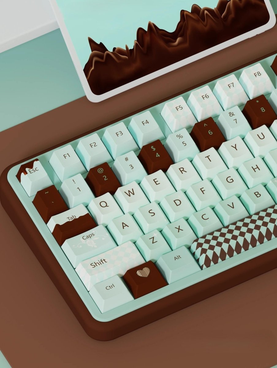 Cute Green Mint Black Chocolate Theme Keycap Set - KeyArtisan