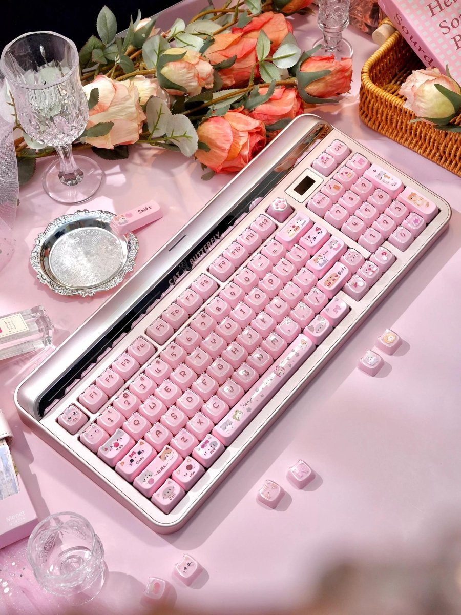 Cute Jelly Cat Theme Pink Keycap Set - KeyArtisan
