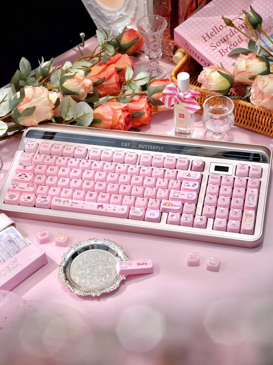 Cute Jelly Cat Theme Pink Keycap Set - KeyArtisan