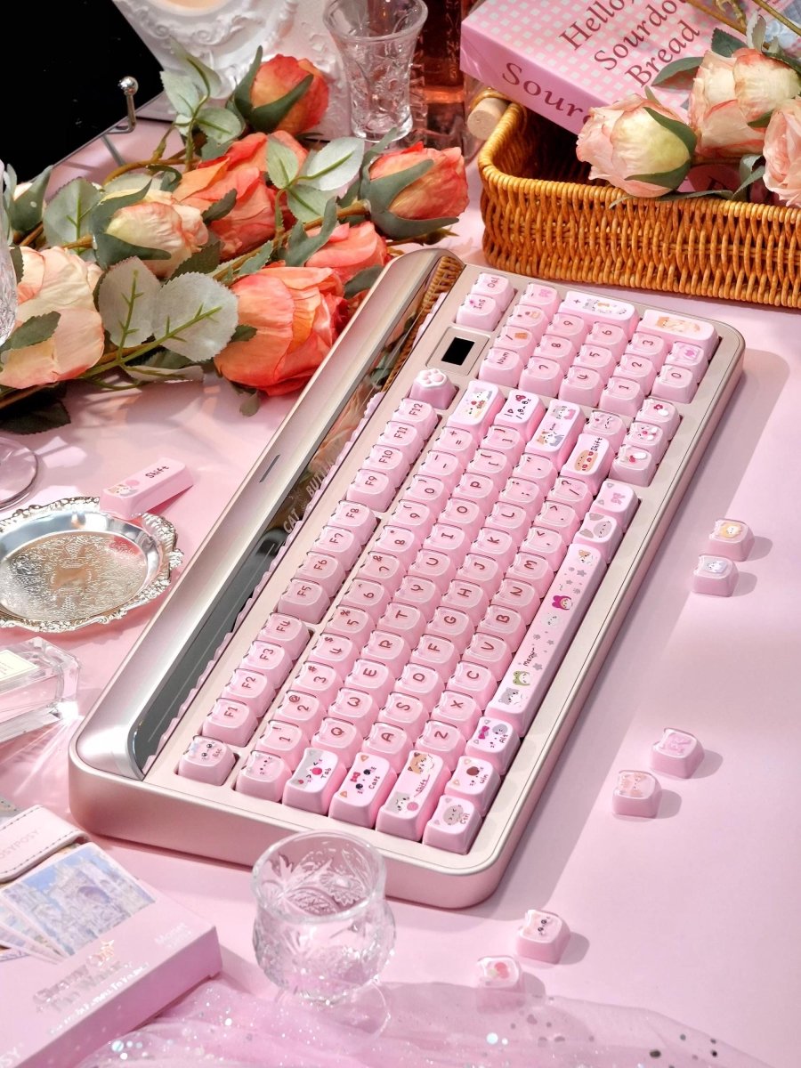 Cute Jelly Cat Theme Pink Keycap Set - KeyArtisan