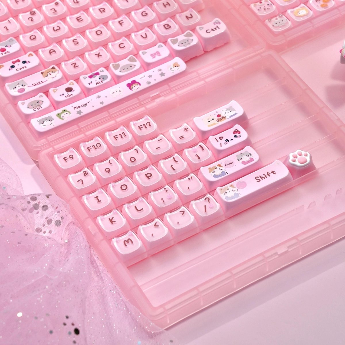 Cute Jelly Cat Theme Pink Keycap Set - KeyArtisan