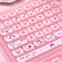 Cute Jelly Cat Theme Pink Keycap Set - KeyArtisan