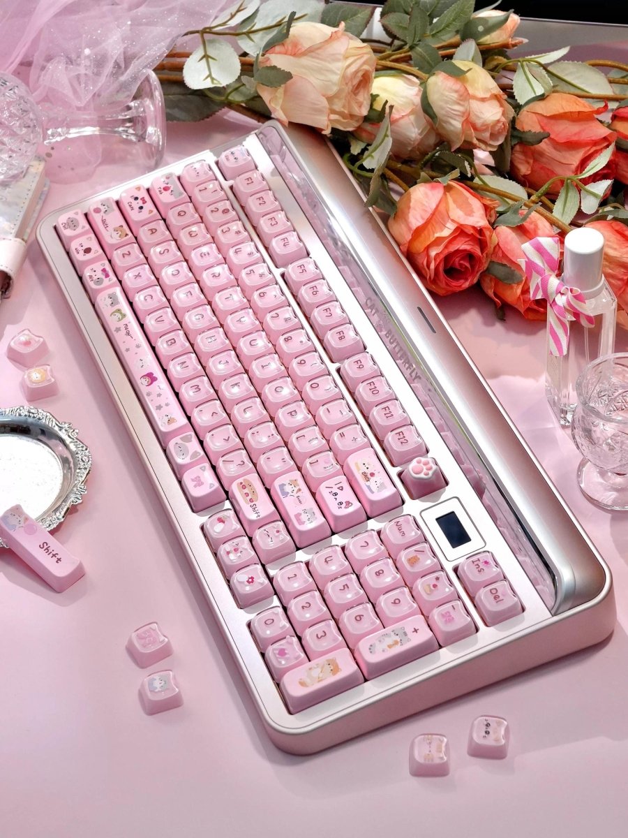Cute Jelly Cat Theme Pink Keycap Set - KeyArtisan