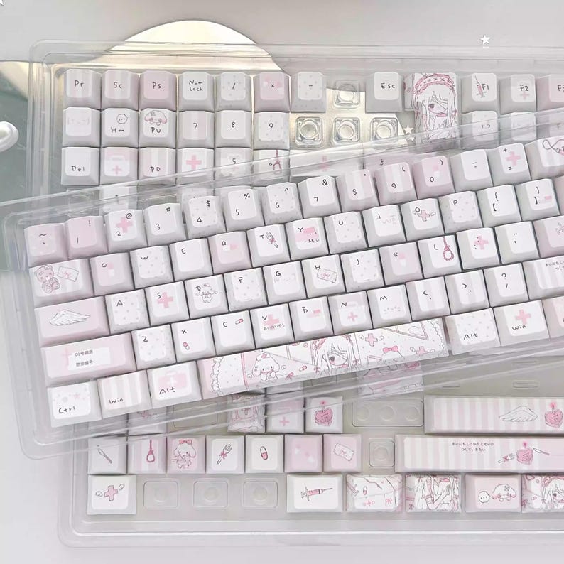 Cute Kawaii Angel Nurse Anime Keycap Set - KeyArtisan