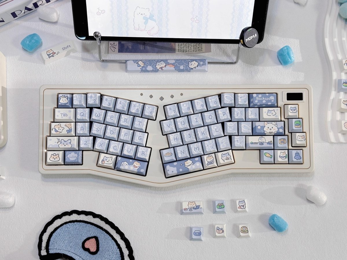 Cute Kitty's Life Theme Blue Cat Keycap Set - KeyArtisan