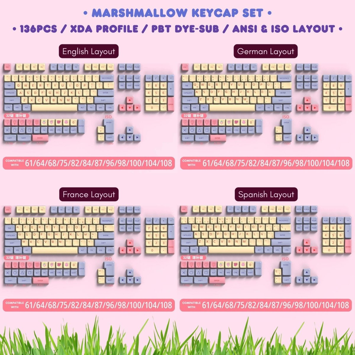 Cute Marsmallow Theme PBT XDA Keycap Set - KeyArtisan
