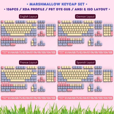 Cute Marsmallow Theme PBT XDA Keycap Set - KeyArtisan
