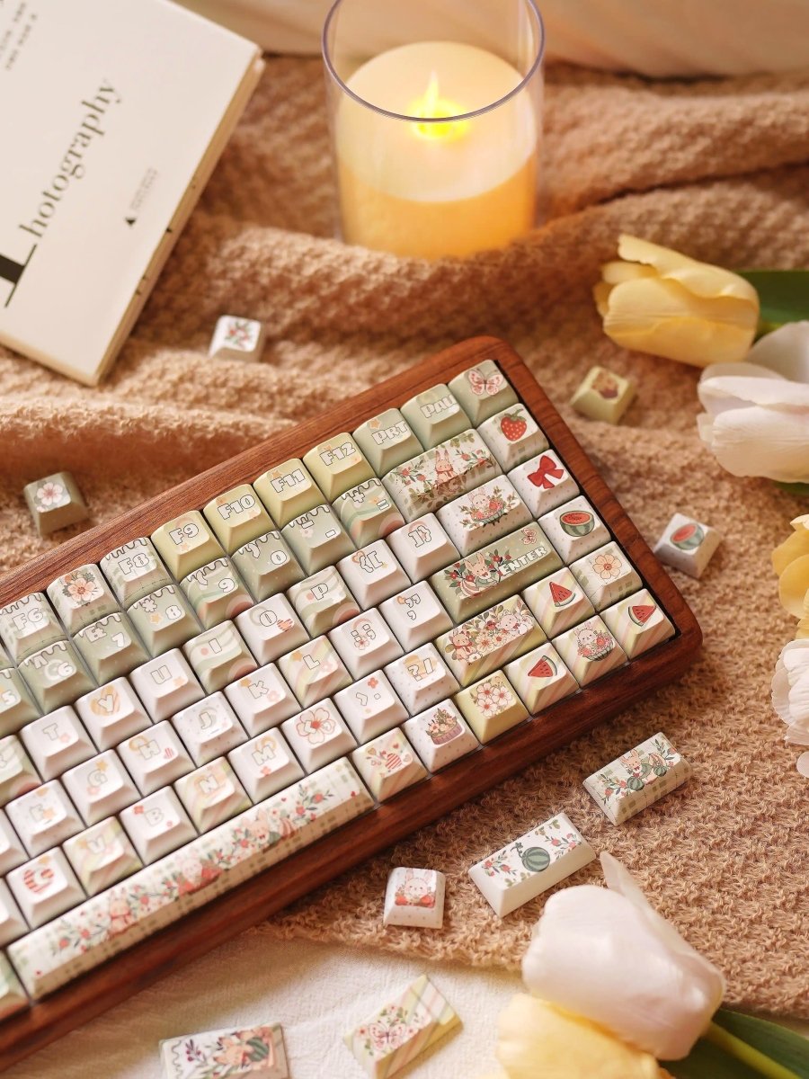 Cute Matcha Green Floral Theme Keycap Set - KeyArtisan
