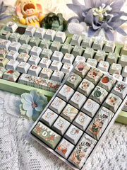 Cute Matcha Green Floral Theme Keycap Set - KeyArtisan