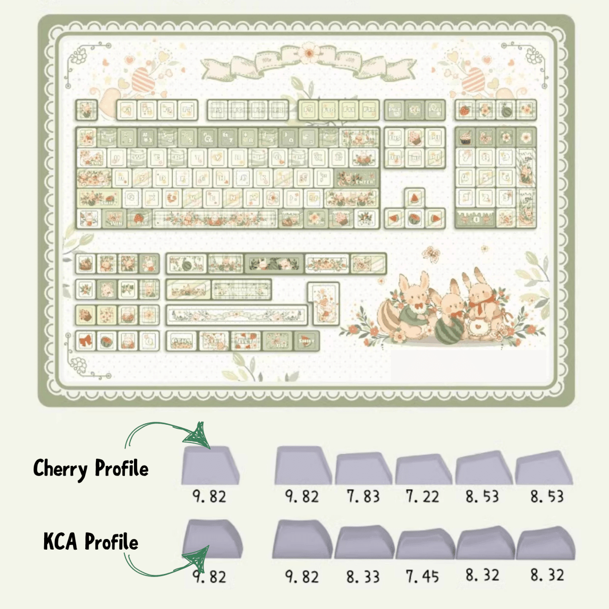 Cute Matcha Green Floral Theme Keycap Set - KeyArtisan