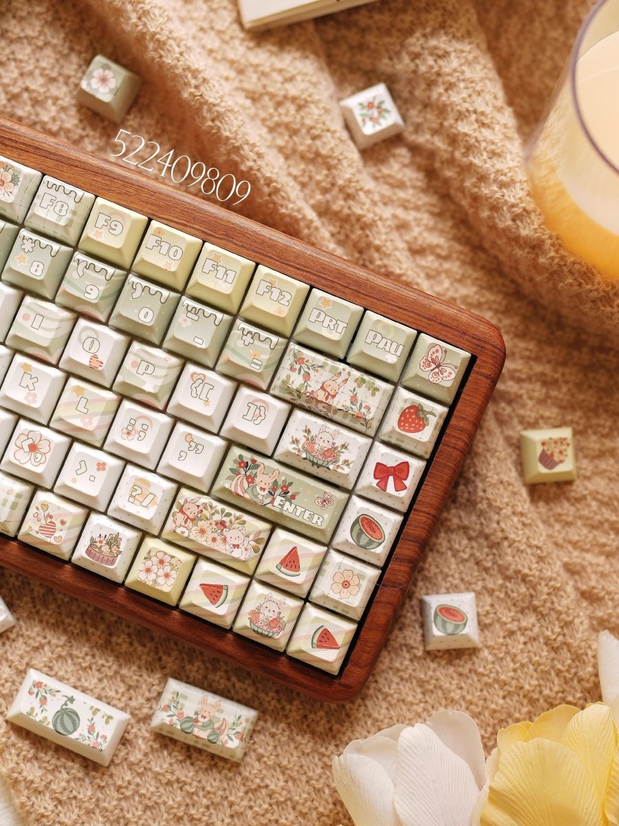 Cute Matcha Green Floral Theme Keycap Set - KeyArtisan