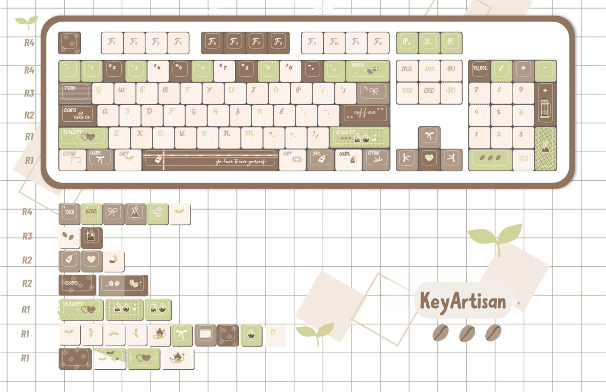 Cute Matcha Latte Coffee Theme Keycap Set - KeyArtisan