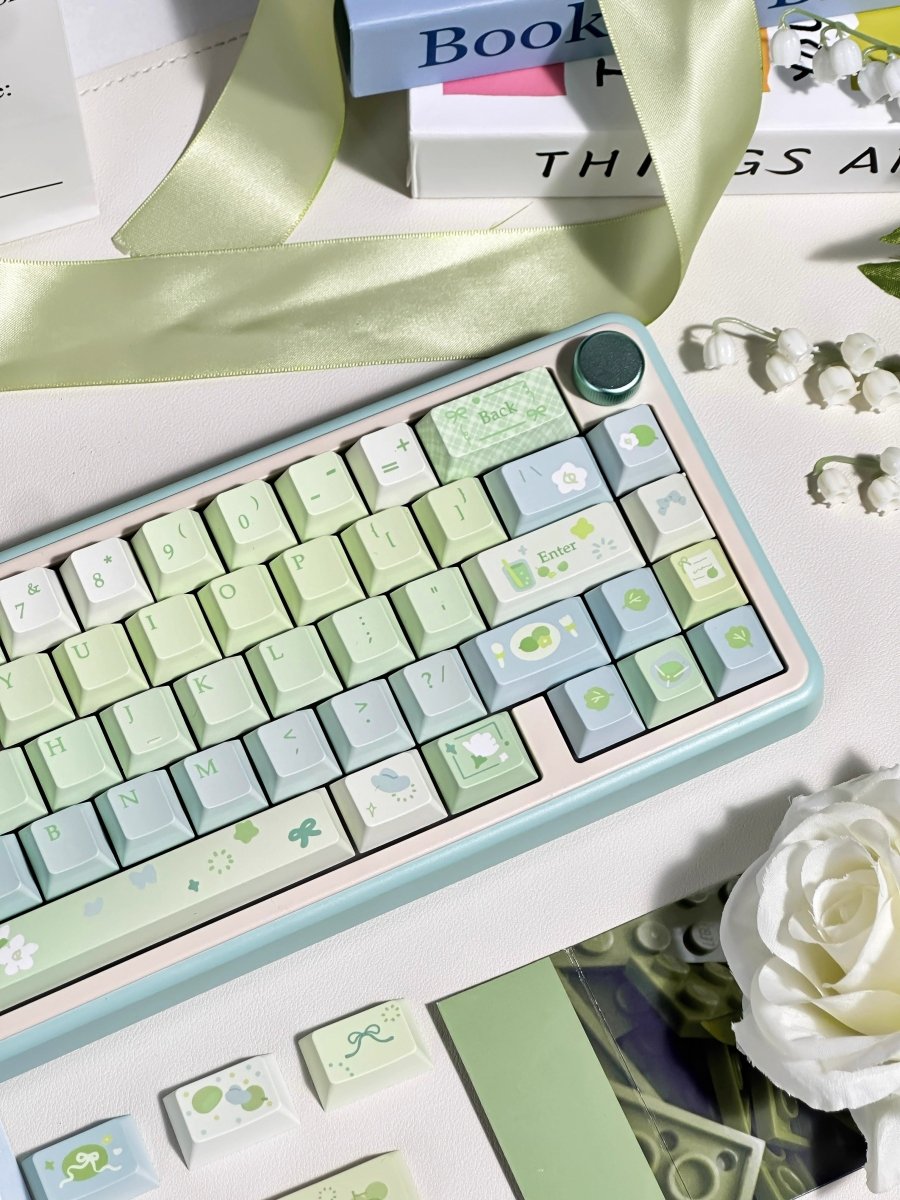 Cute Matcha Tea Theme Green Gradient Keycap Set - KeyArtisan