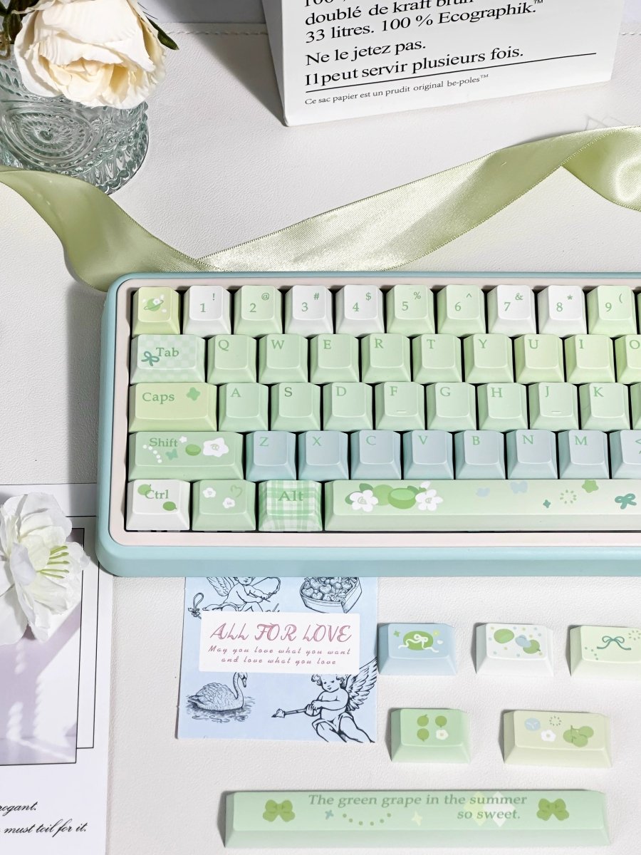 Cute Matcha Tea Theme Green Gradient Keycap Set - KeyArtisan