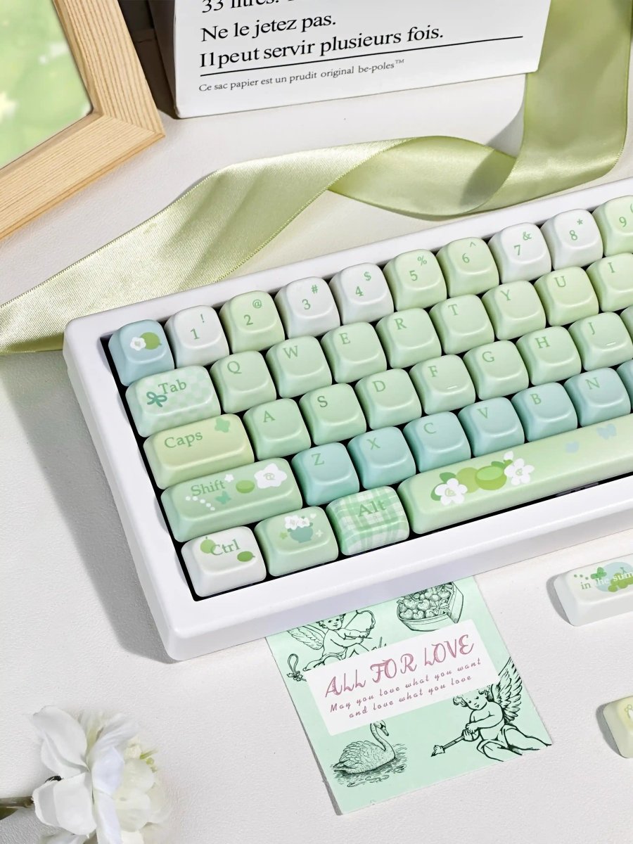 Cute Matcha Tea Theme Green Gradient Keycap Set - KeyArtisan
