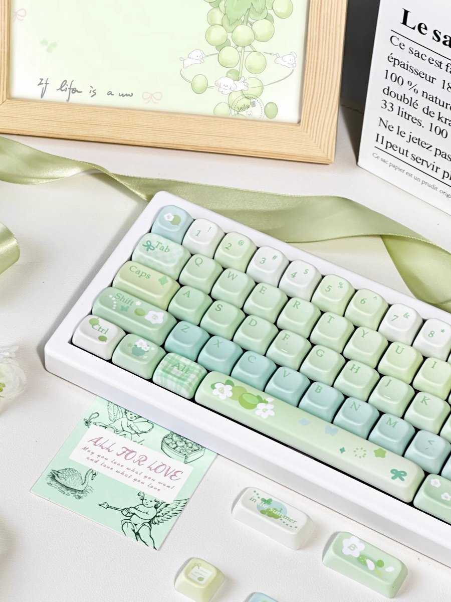 Cute Matcha Tea Theme Green Gradient Keycap Set - KeyArtisan