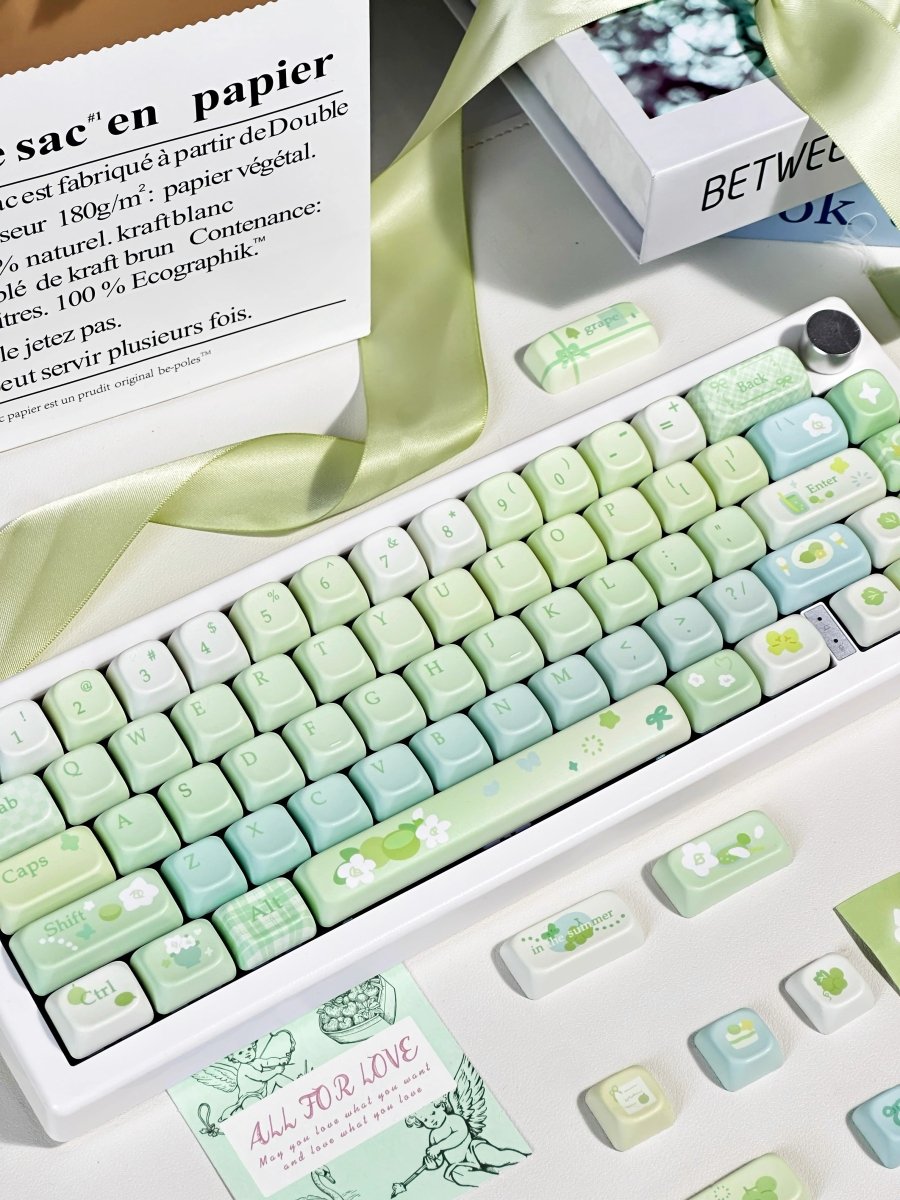 Cute Matcha Tea Theme Green Gradient Keycap Set - KeyArtisan