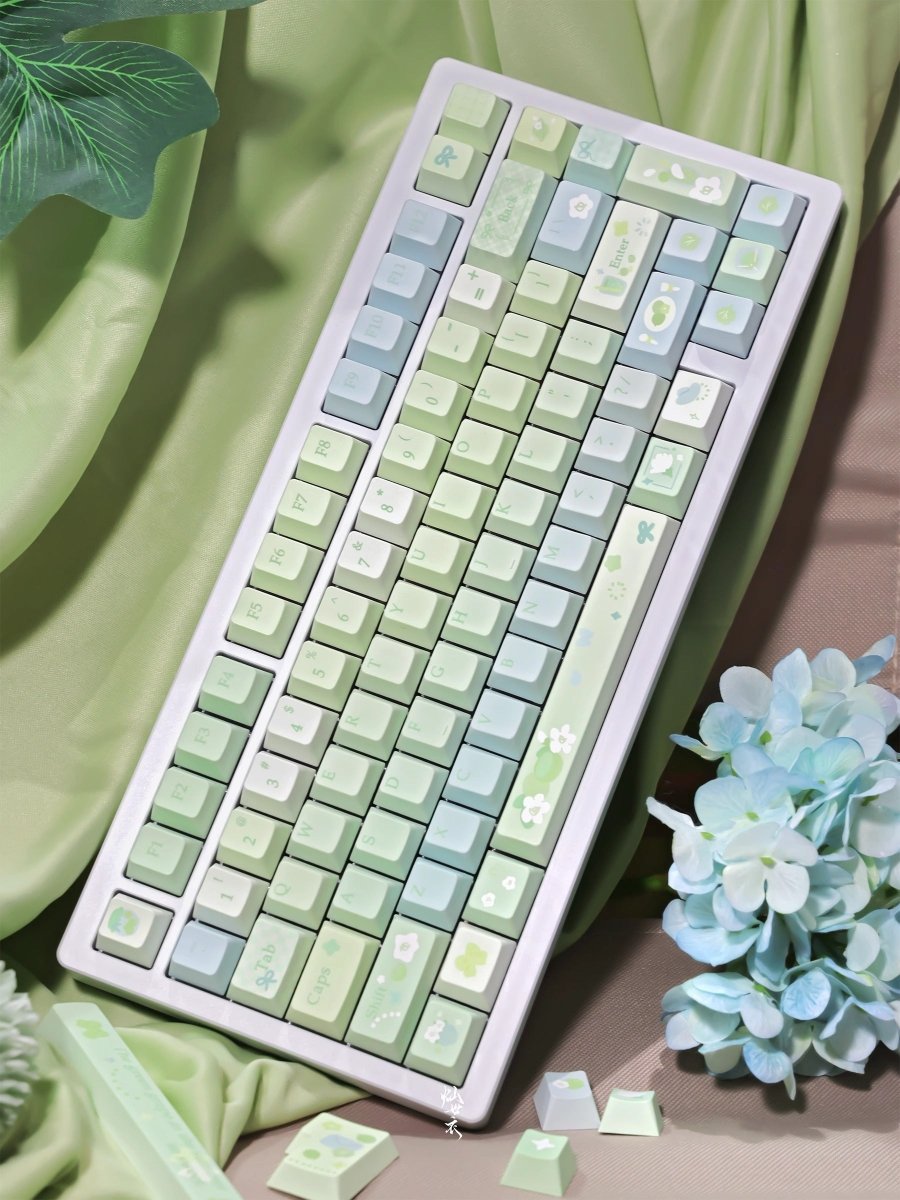 Cute Matcha Tea Theme Green Gradient Keycap Set - KeyArtisan