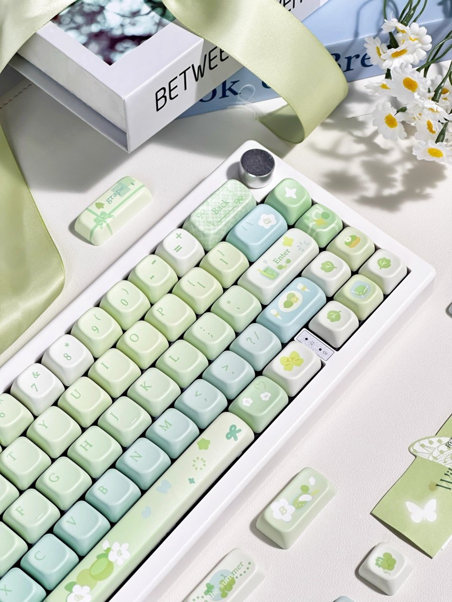 Cute Matcha Tea Theme Green Gradient Keycap Set - KeyArtisan