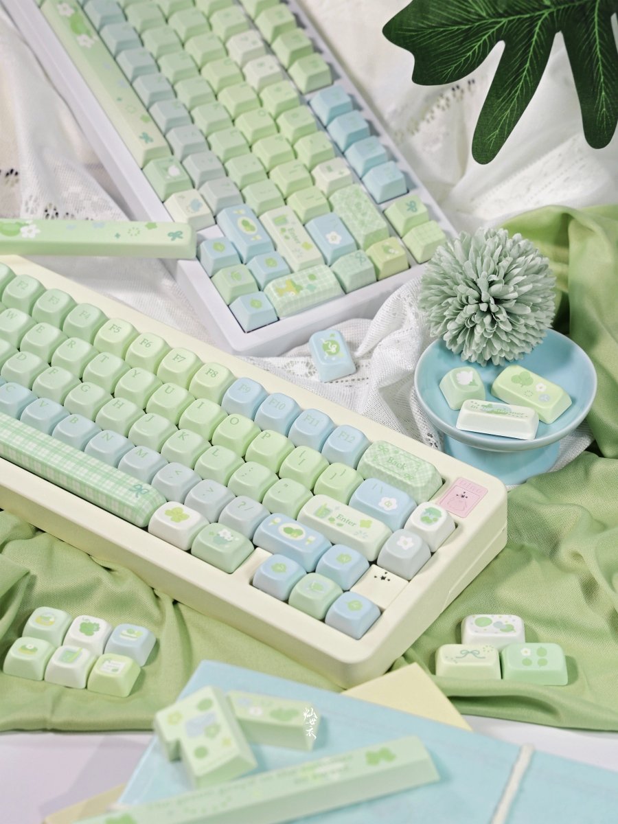 Cute Matcha Tea Theme Green Gradient Keycap Set - KeyArtisan