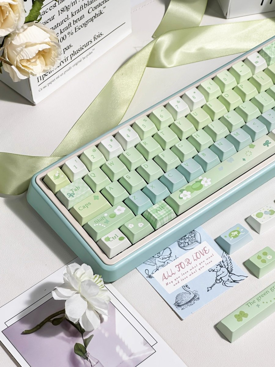 Cute Matcha Tea Theme Green Gradient Keycap Set - KeyArtisan