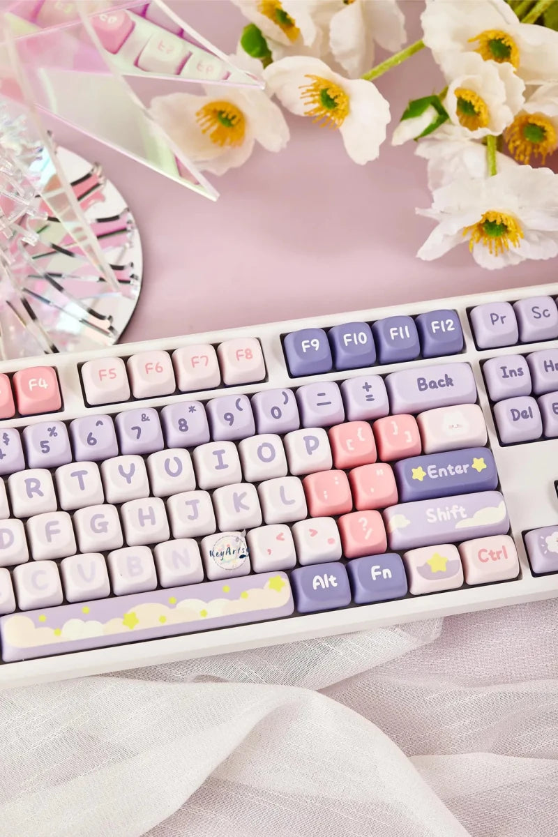 Cute Moonlight Bunny Theme PBT MOA Keycap Set - KeyArtisan