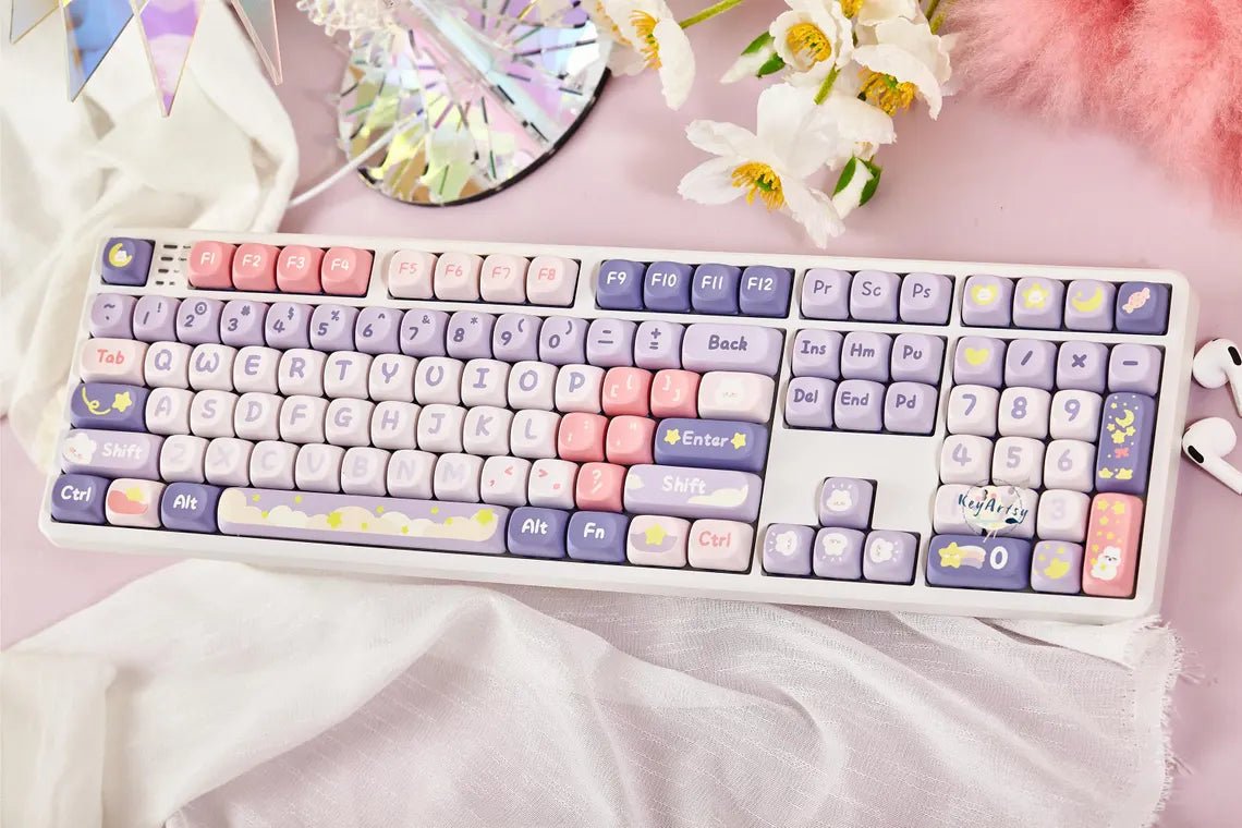 Cute Moonlight Bunny Theme PBT MOA Keycap Set - KeyArtisan