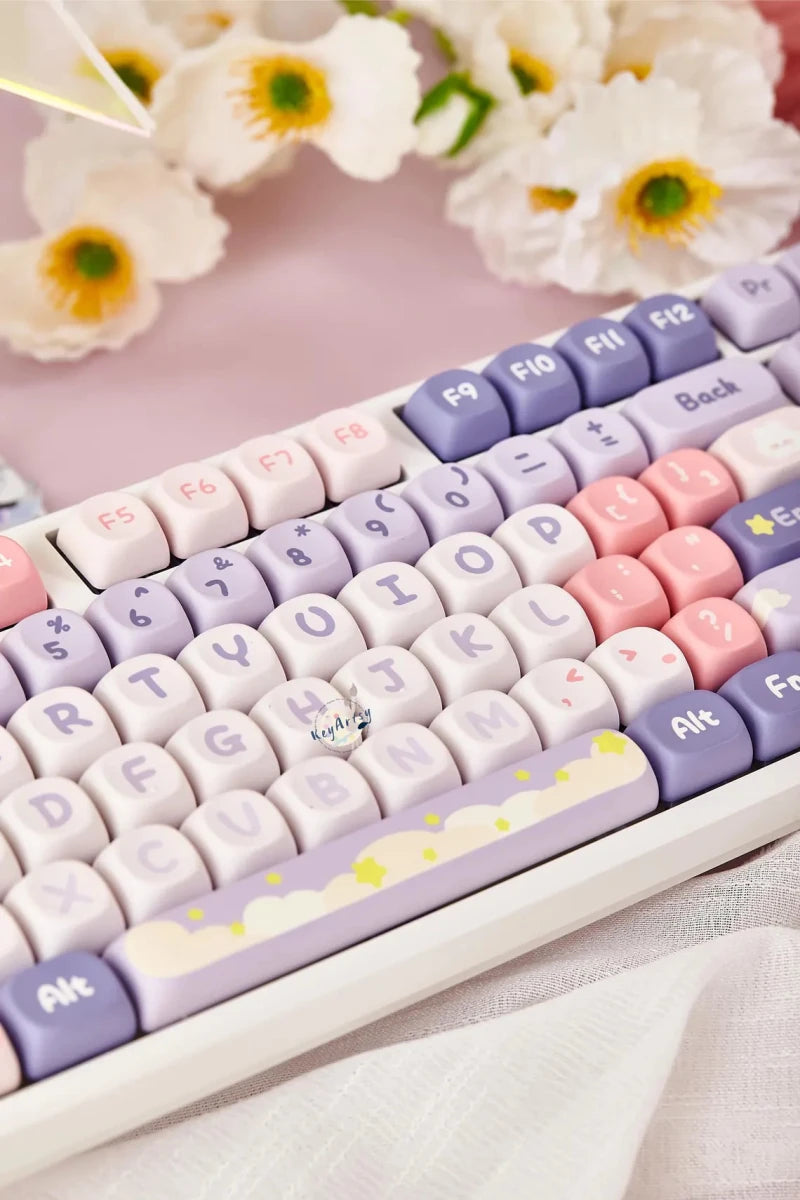 Cute Moonlight Bunny Theme PBT MOA Keycap Set - KeyArtisan